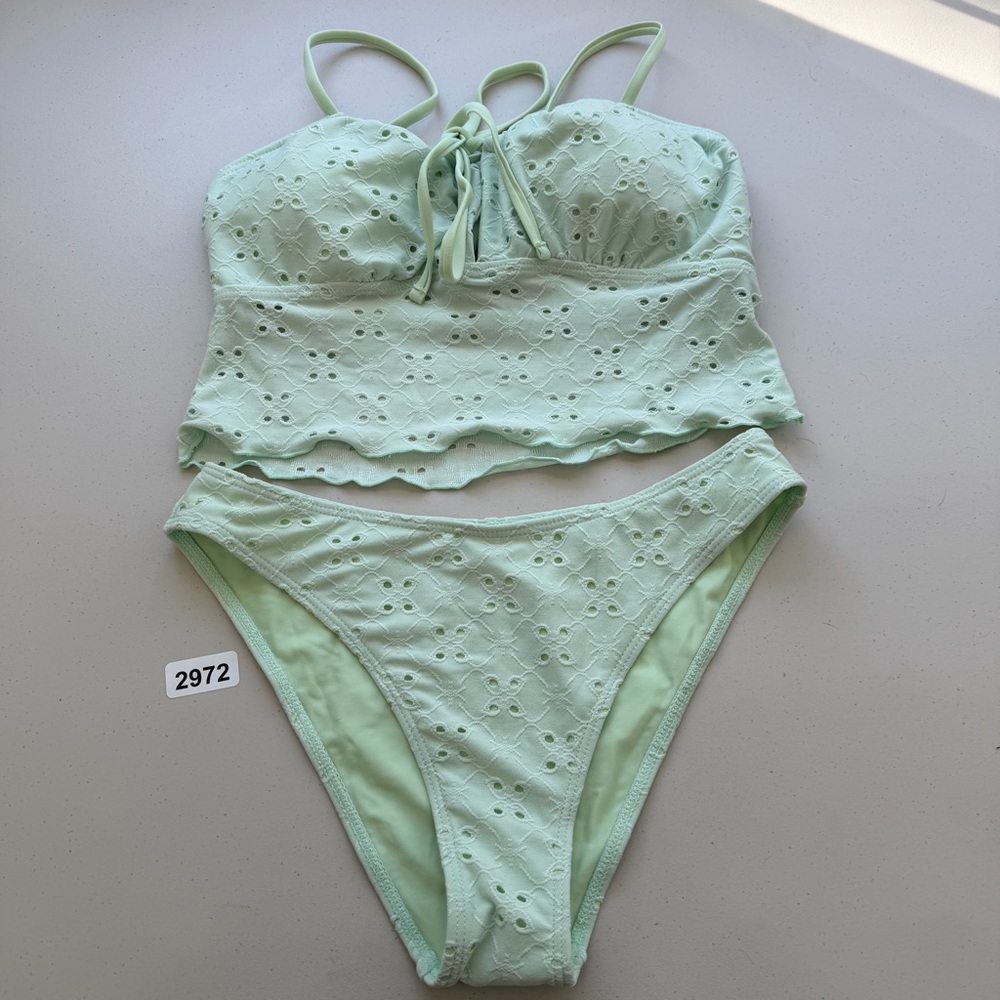 Samiol Medium Green Textured Cut Out Tankini Set New